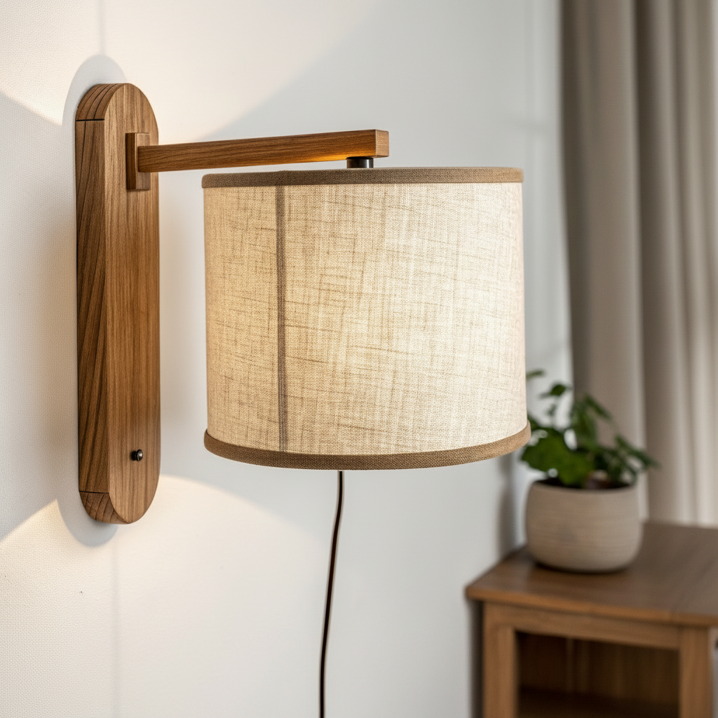 Wandleuchte Holz & Leinen
