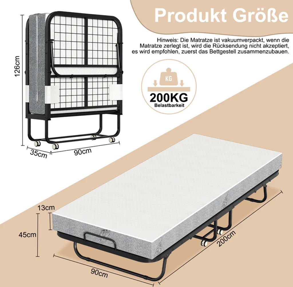 Gästebett klappbar 90x200 Detailansicht – Eloramode