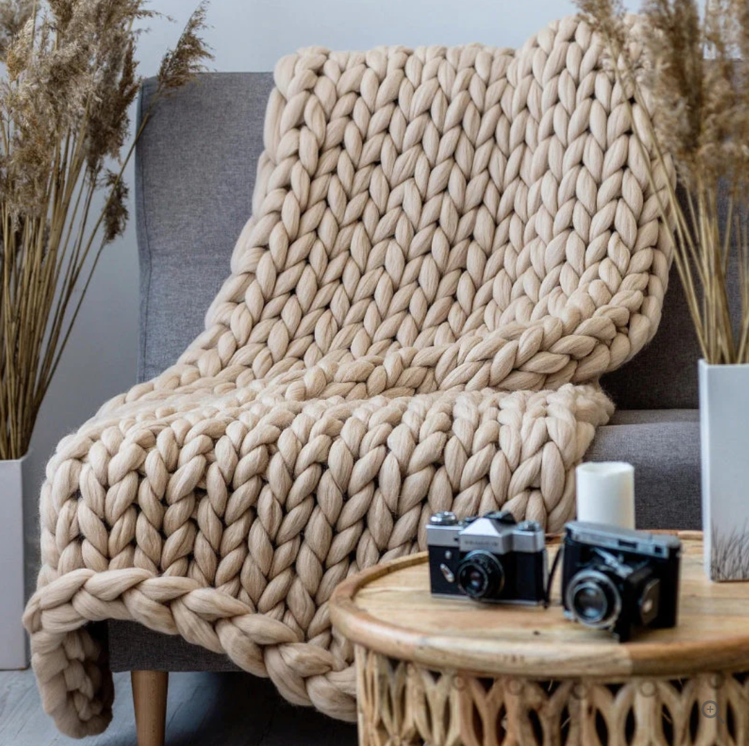gestrickte decke merinowolle Detailansicht – Eloramode