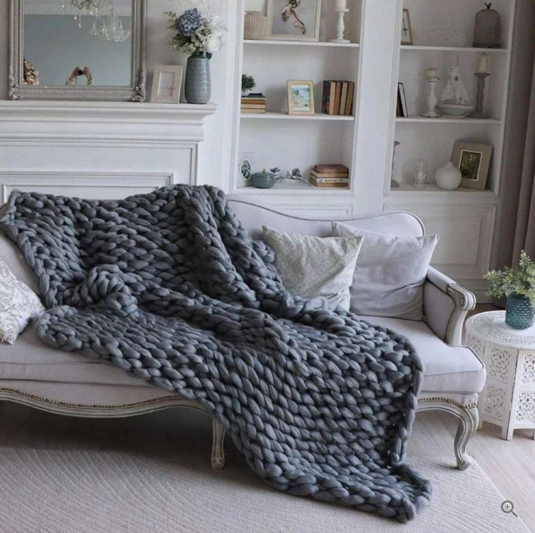 gestrickte decke merinowolle Nahaufnahme – Eloramode