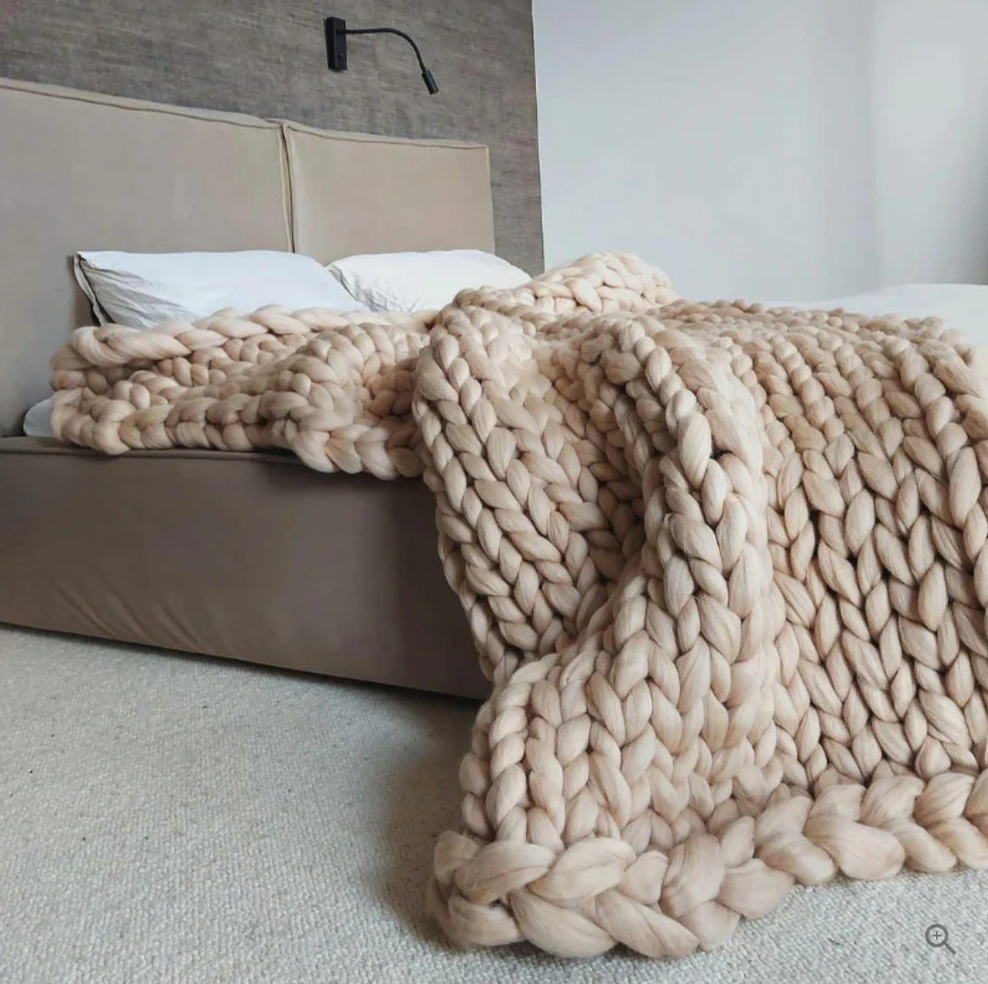 gestrickte decke merinowolle Materialansicht – Eloramode