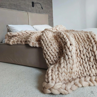 gestrickte decke merinowolle Materialansicht – Eloramode