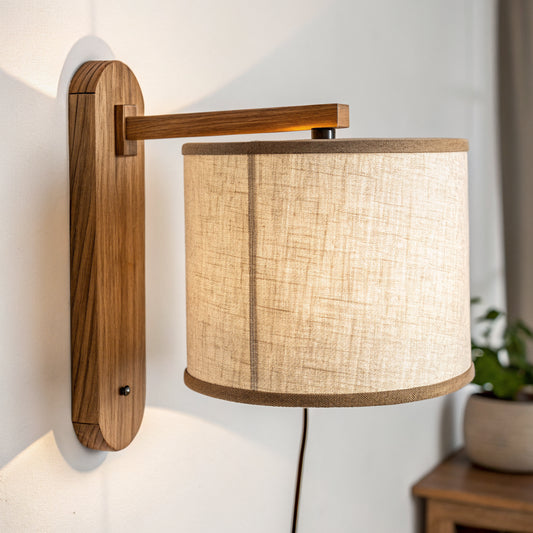 Wandleuchte Holz & Leinen