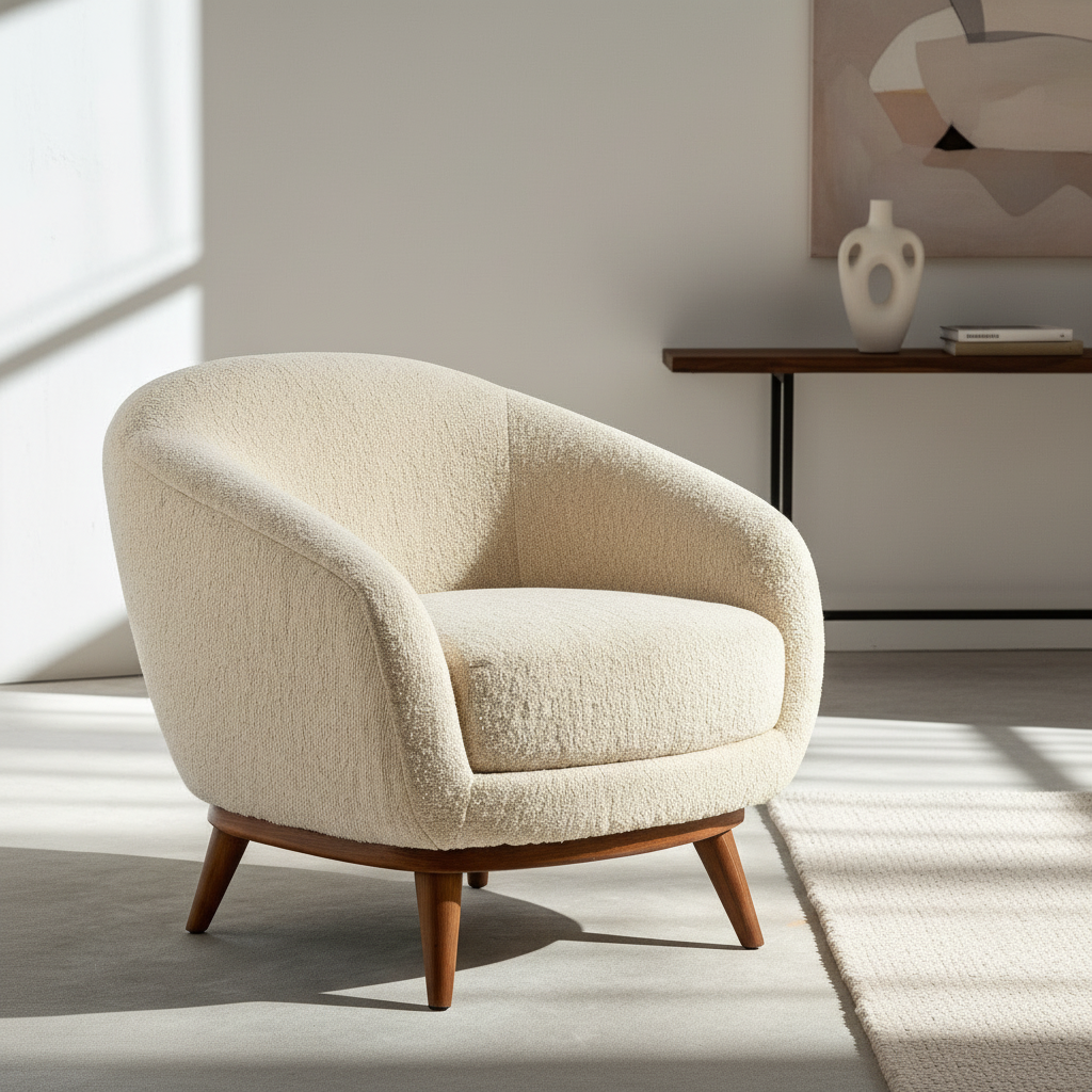 Bouclé Loungesessel Creme