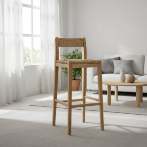 Barhocker aus Eschenholz mit Seegras-Sitz