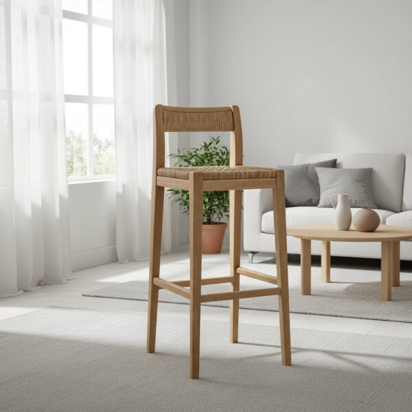Barhocker aus Eschenholz mit Seegras-Sitz