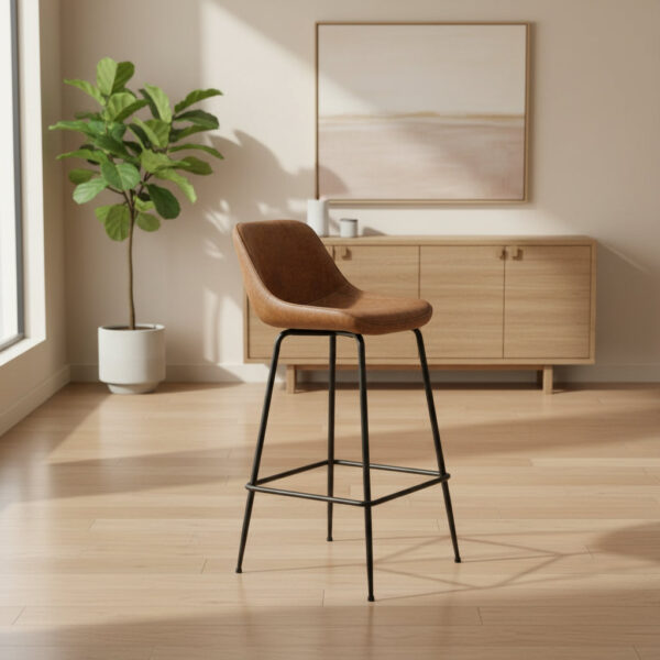 Barhocker aus schwarzem Stahl und Leder