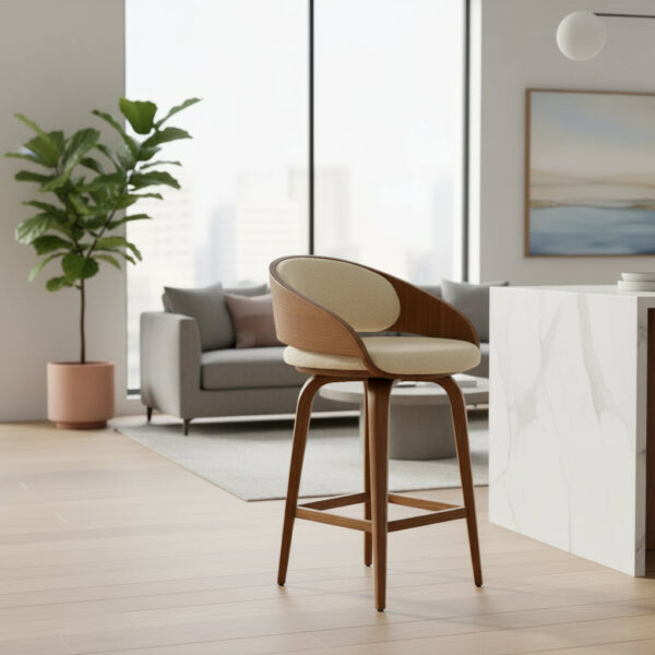 Designer-Barhocker mit Lammfell-Bezug