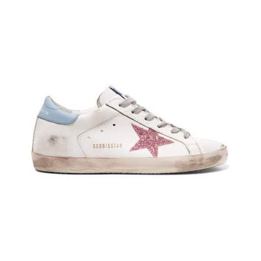 Golden Goose Pure Star Sneaker Hellblau mit rotem Glitzerstern